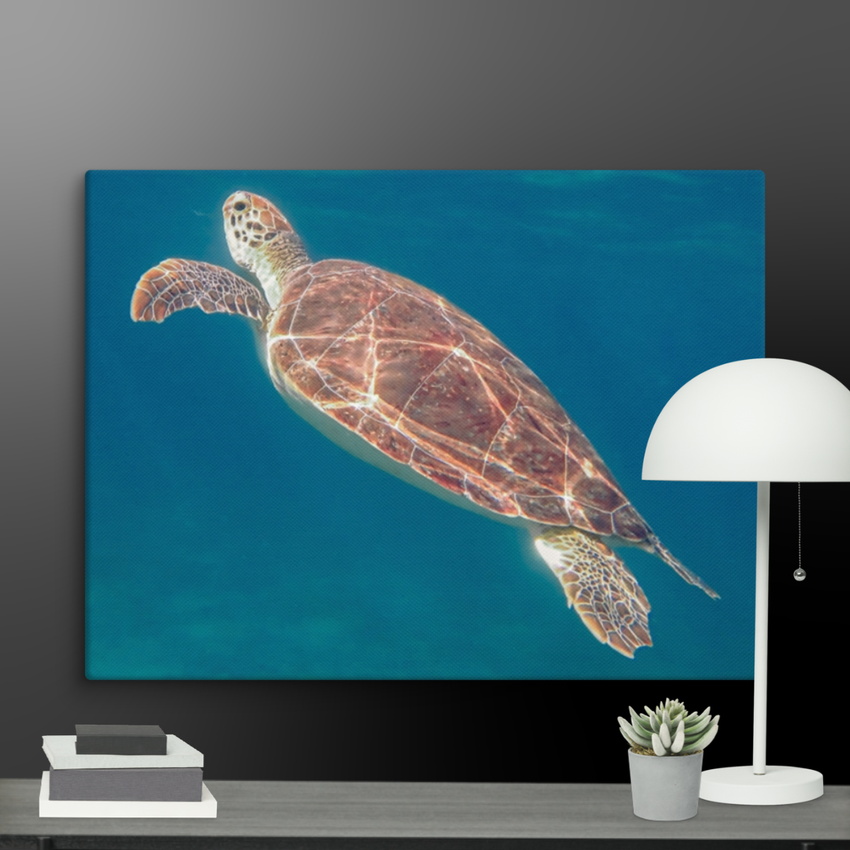 Green Sea Turtle Swimming to the Top for Air